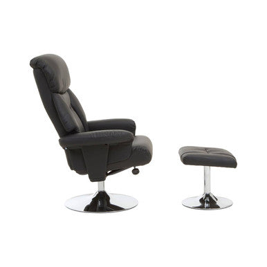 Black Leather Effect Reclining Chair and Footstool