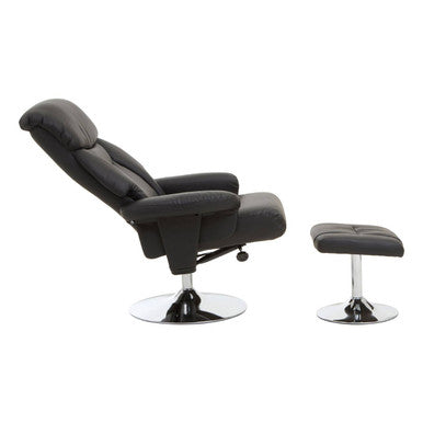 Black Leather Effect Reclining Chair and Footstool