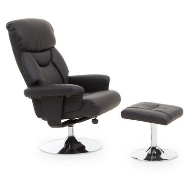 Black Leather Effect Reclining Chair and Footstool