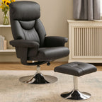 Black Leather Effect Reclining Chair and Footstool