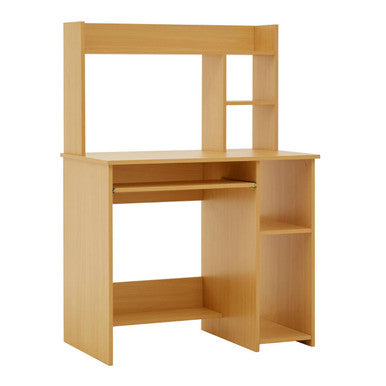 Natural Wooden Home Office Desk with Shelves