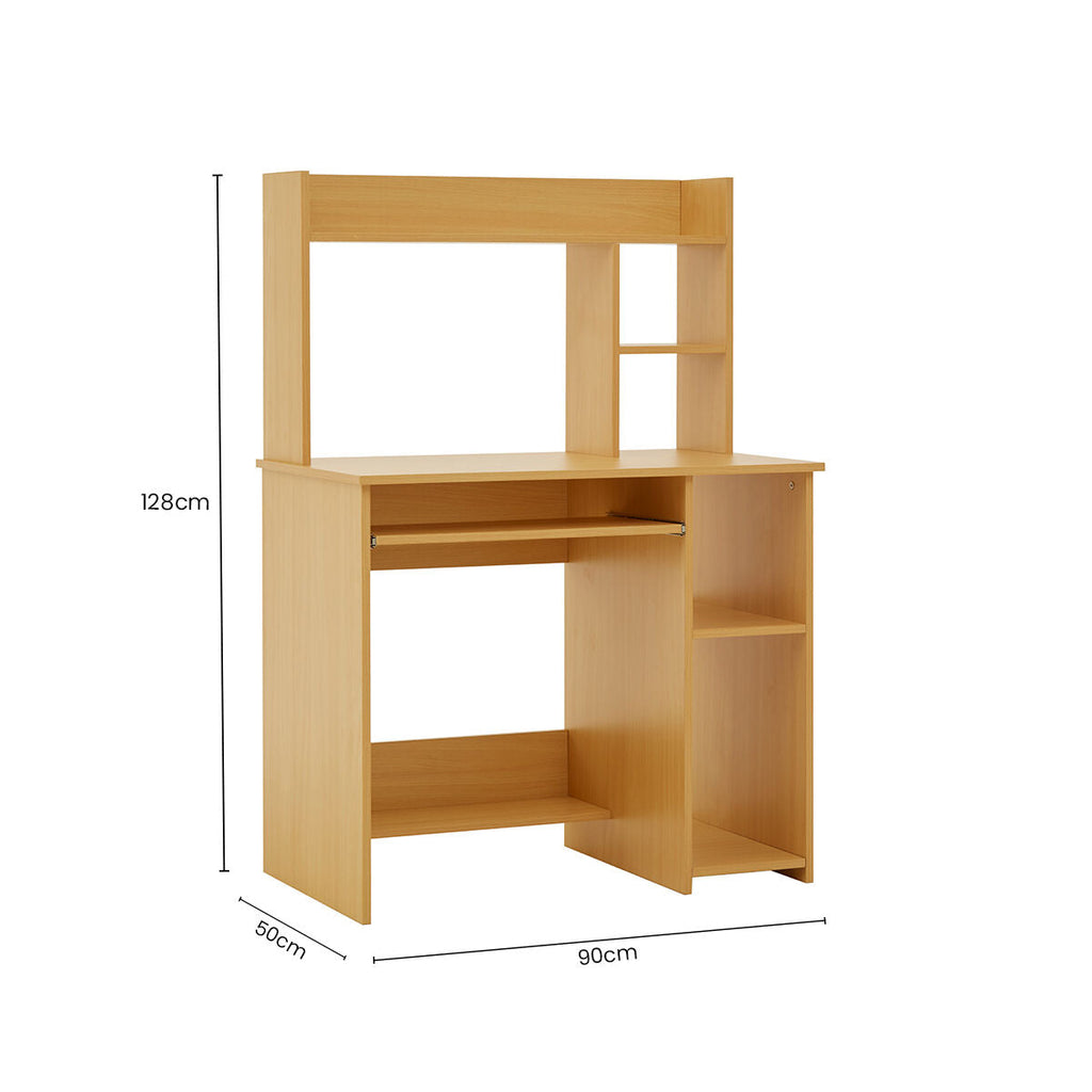 Natural Wooden Home Office Desk with Shelves