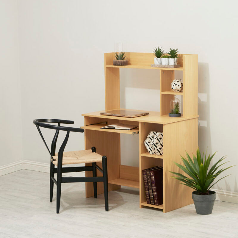 Natural Wooden Home Office Desk with Shelves