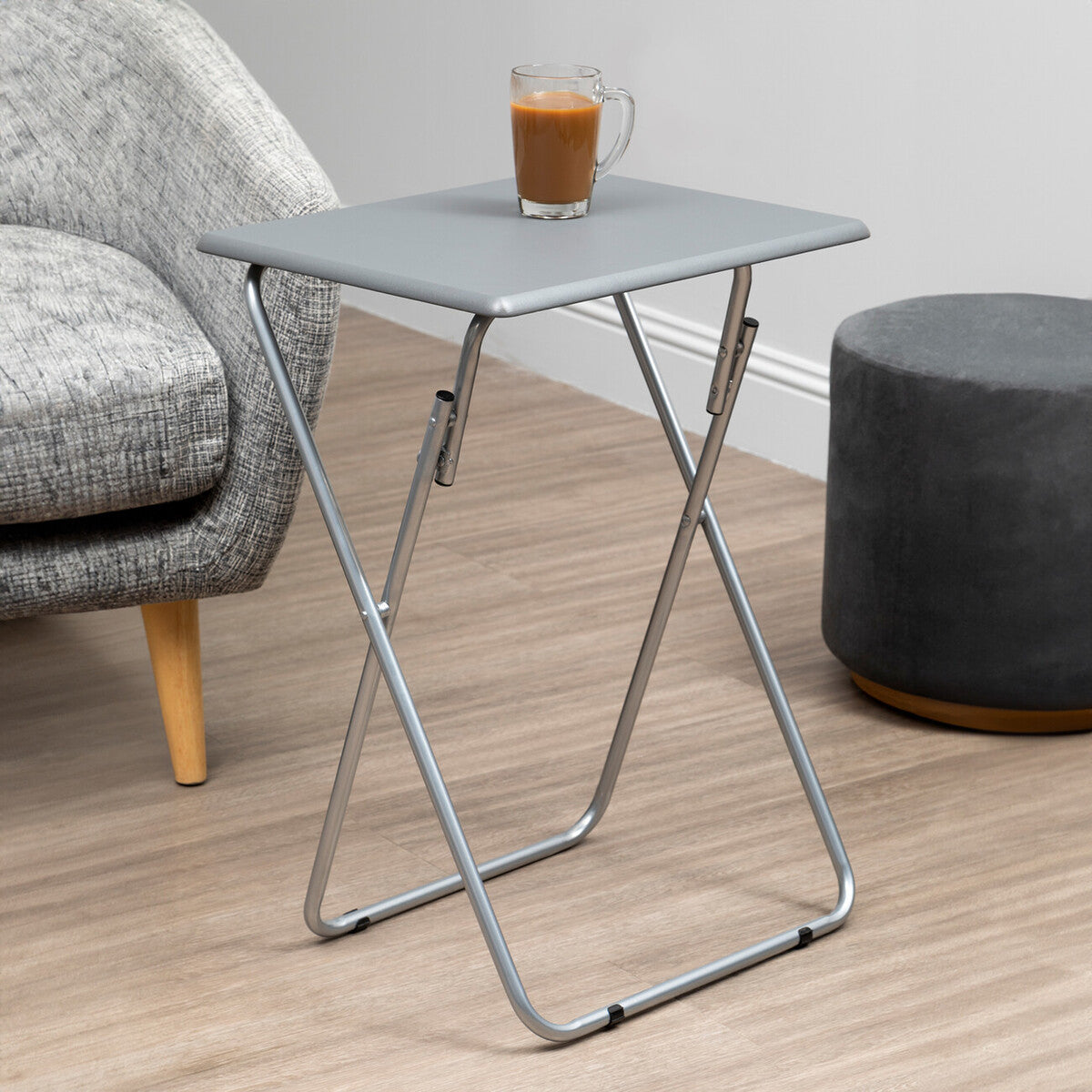 Grey Folding Table with Silver Finish Legs