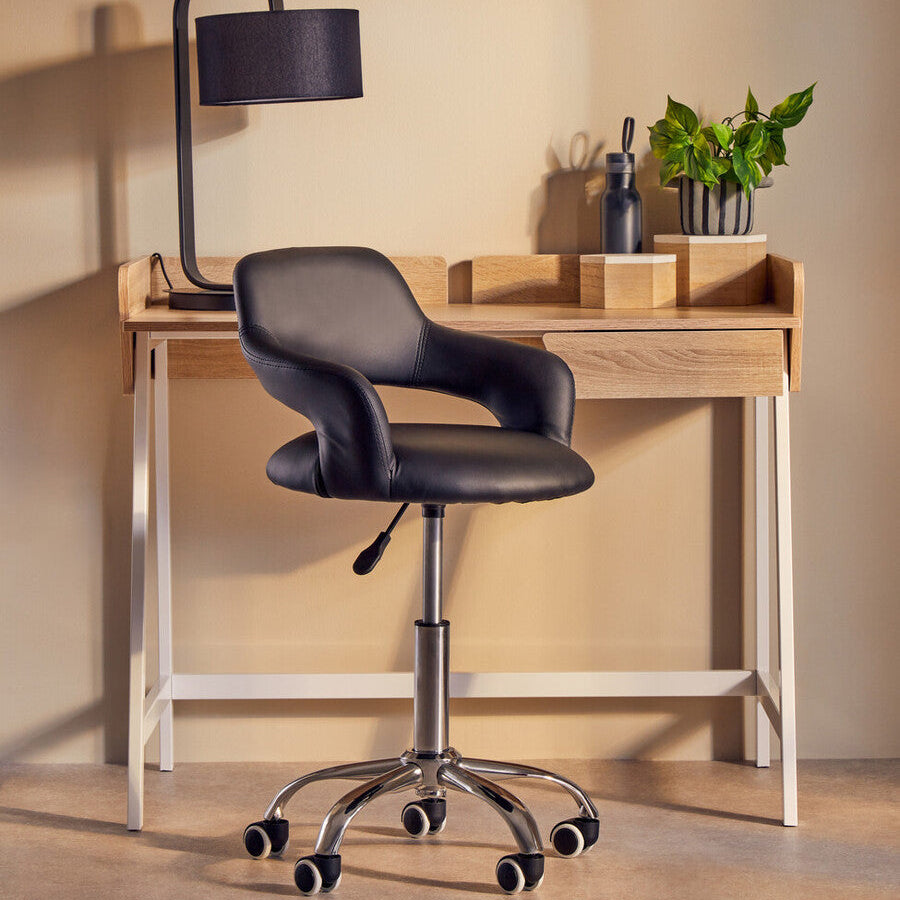 Black Home Office Chair with Curved Back