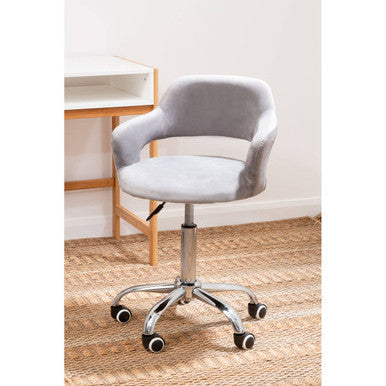Grey Velvet Home Office Chair with Curved Back