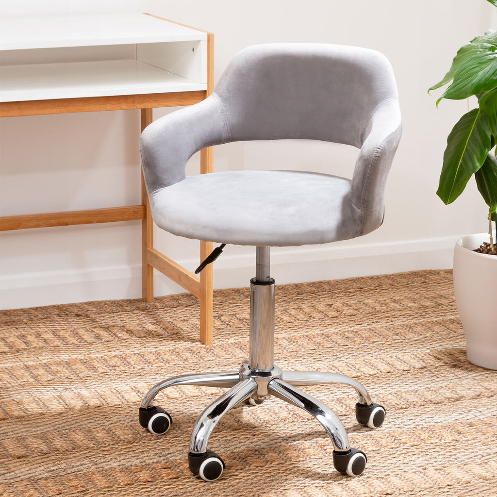 Grey Velvet Home Office Chair with Curved Back