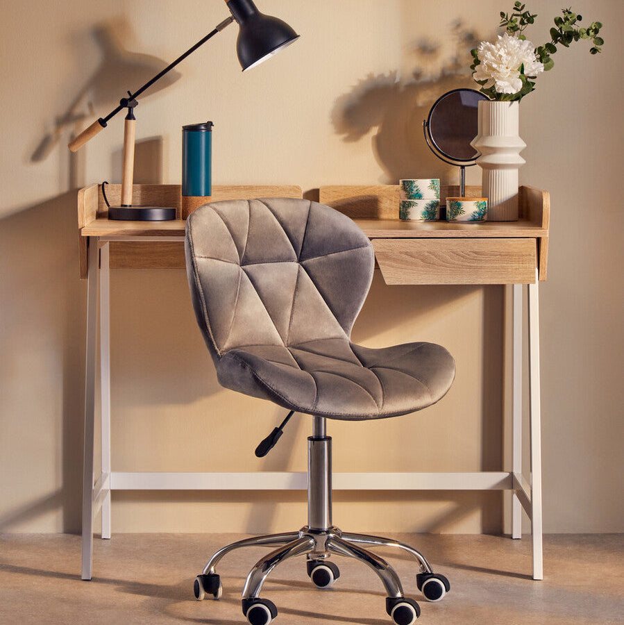 Grey Velvet Quilted Home Office Chair