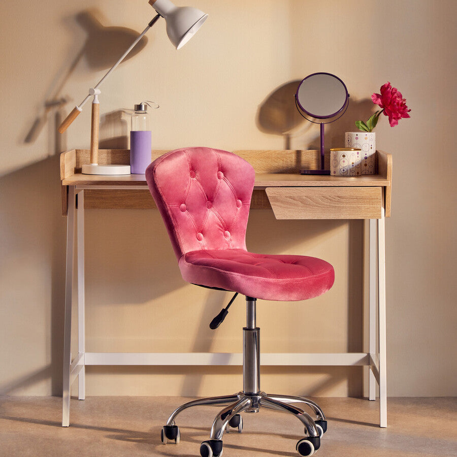 Pink Velvet Buttoned Home Office Chair
