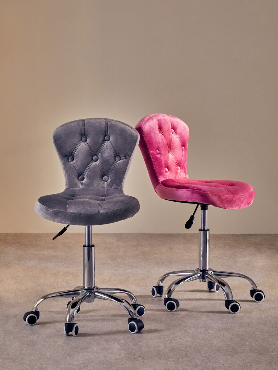 Pink Velvet Buttoned Home Office Chair