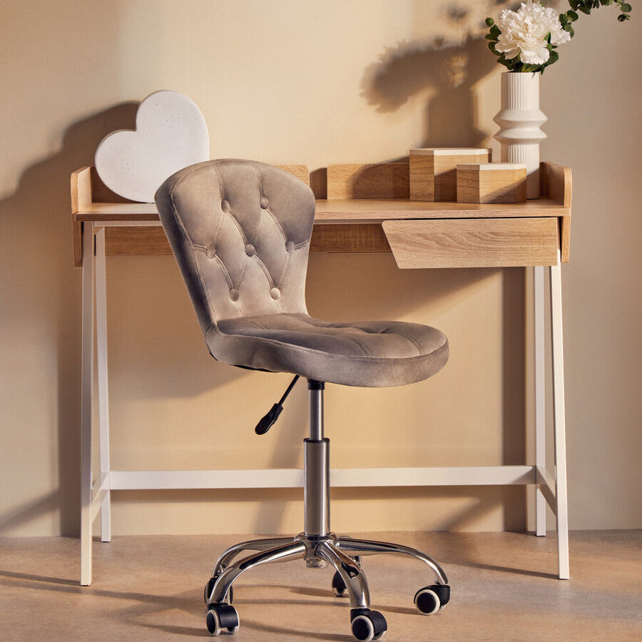 Grey Velvet Buttoned Home Office Chair