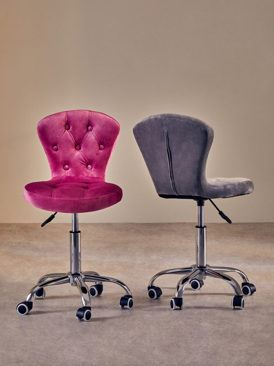 Grey Velvet Buttoned Home Office Chair
