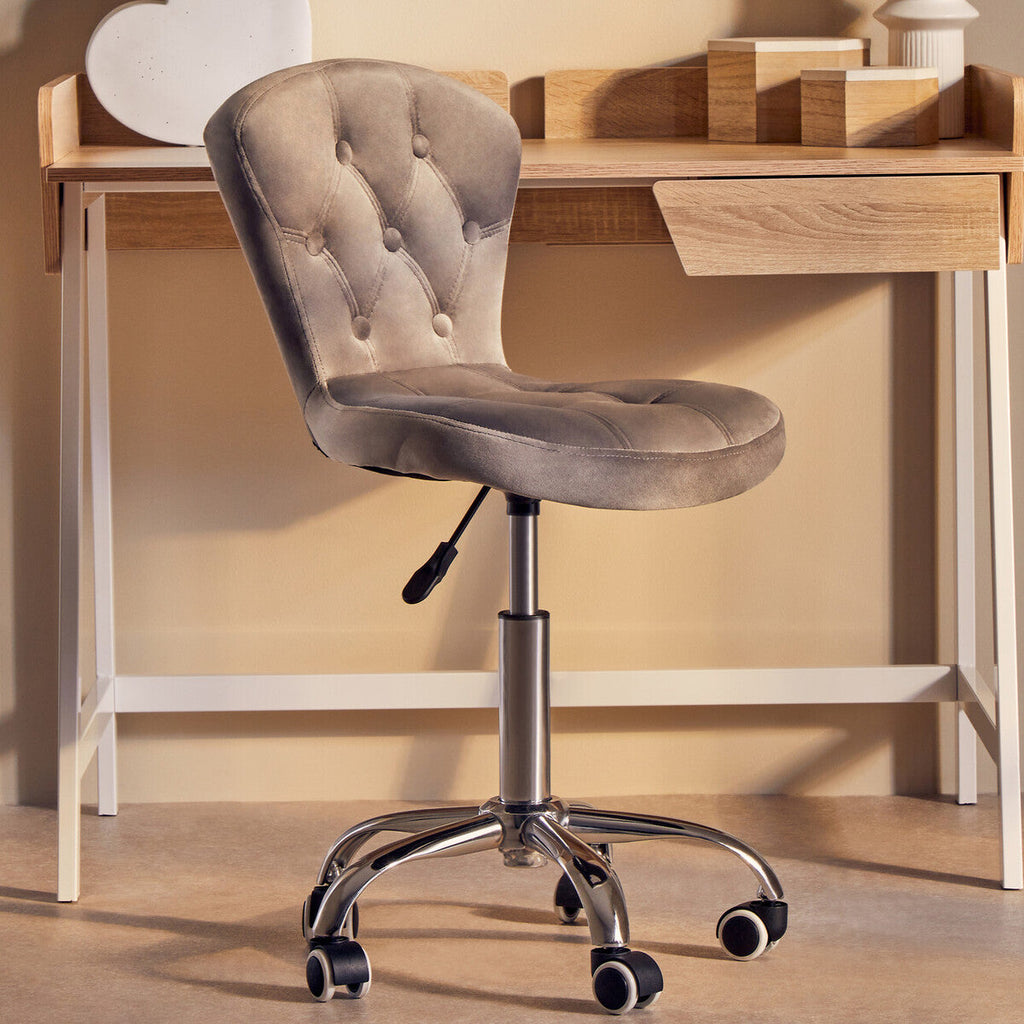 Grey Velvet Buttoned Home Office Chair