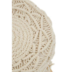 Village Cream Woven Stool with Wood Legs