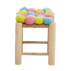 Village Blue and Yellow Pom Pom Wooden Stool