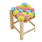 Village Blue and Yellow Pom Pom Wooden Stool