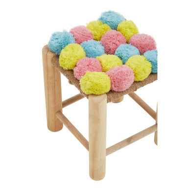Village Blue and Yellow Pom Pom Wooden Stool