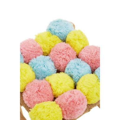 Village Blue and Yellow Pom Pom Wooden Stool