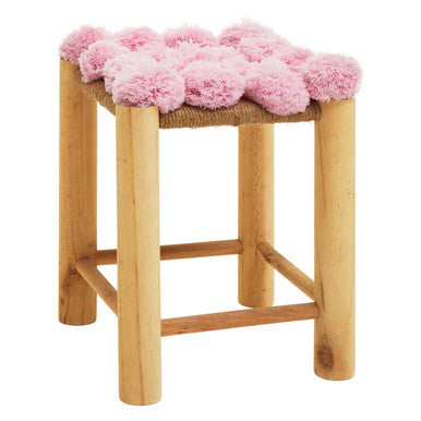 Village Pink Pom Pom Wooden Stool