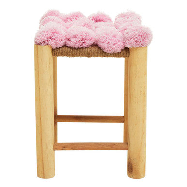 Village Pink Pom Pom Wooden Stool