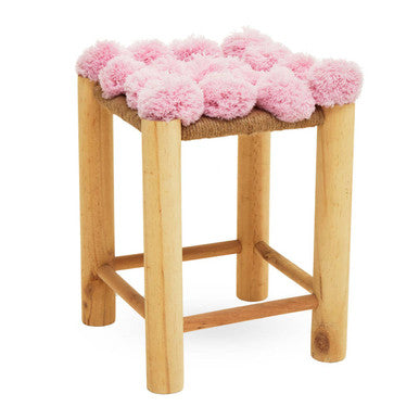 Village Pink Pom Pom Wooden Stool