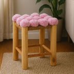 Village Pink Pom Pom Wooden Stool