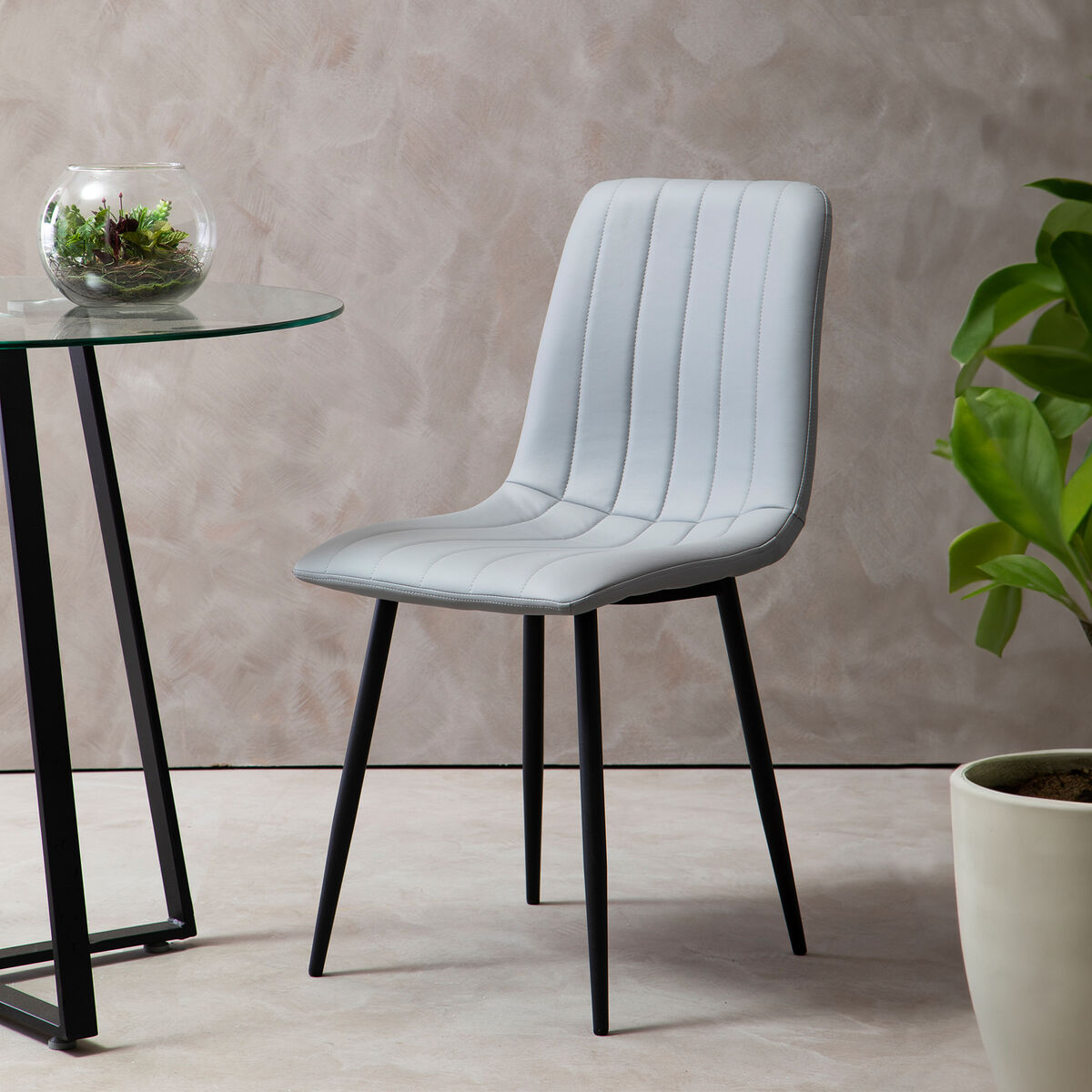 Set of 4 Light Grey Leather Effect Dining Chairs