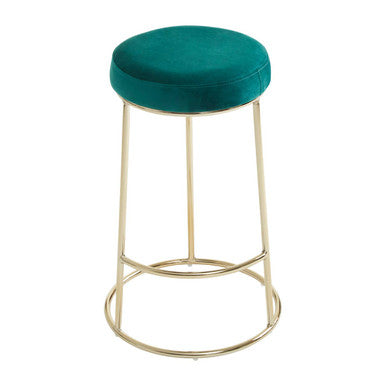 Green Velvet and Gold Finish Bar Stool
