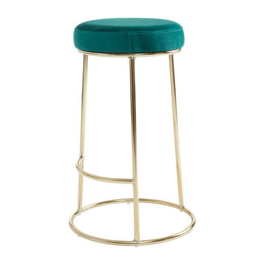 Green Velvet and Gold Finish Bar Stool