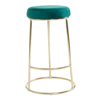 Green Velvet and Gold Finish Bar Stool