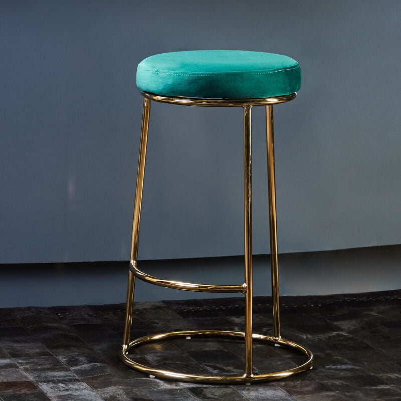 Green Velvet and Gold Finish Bar Stool