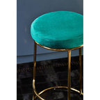 Green Velvet and Gold Finish Bar Stool