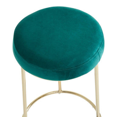Green Velvet and Gold Finish Bar Stool