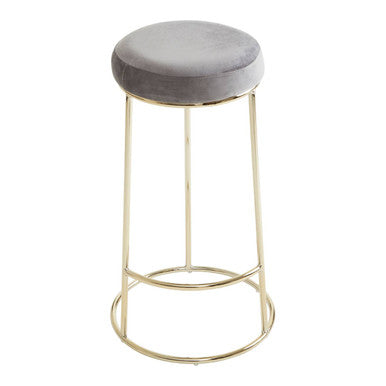 Grey Velvet and Gold Finish Tall Bar Stool