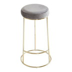 Grey Velvet and Gold Finish Tall Bar Stool