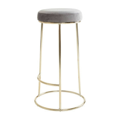 Grey Velvet and Gold Finish Tall Bar Stool