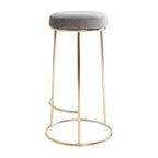 Grey Velvet and Gold Finish Tall Bar Stool