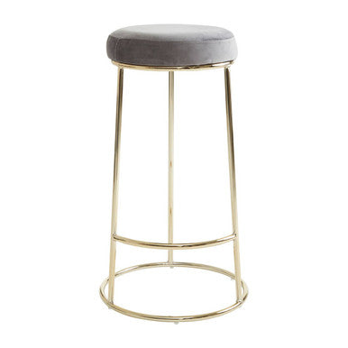 Grey Velvet and Gold Finish Tall Bar Stool