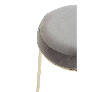 Grey Velvet and Gold Finish Tall Bar Stool