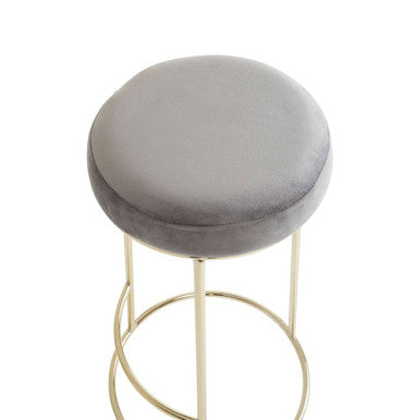 Grey Velvet and Gold Finish Tall Bar Stool