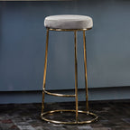 Grey Velvet and Gold Finish Tall Bar Stool