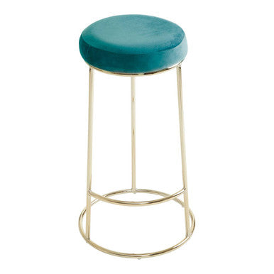 Green Velvet and Gold Finish Tall Bar Stool