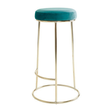 Green Velvet and Gold Finish Tall Bar Stool