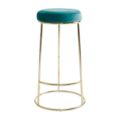 Green Velvet and Gold Finish Tall Bar Stool