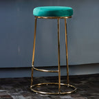 Green Velvet and Gold Finish Tall Bar Stool