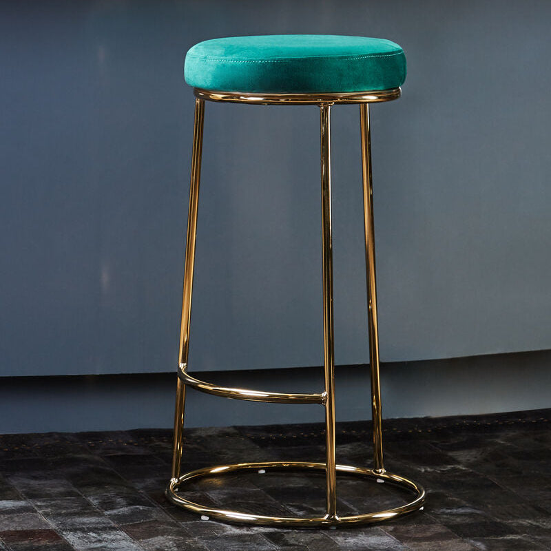 Green Velvet and Gold Finish Tall Bar Stool