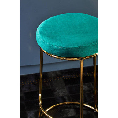 Green Velvet and Gold Finish Tall Bar Stool