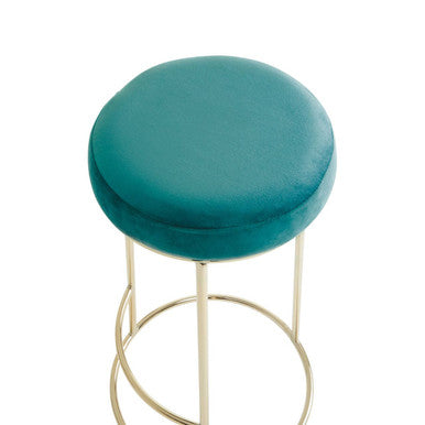 Green Velvet and Gold Finish Tall Bar Stool