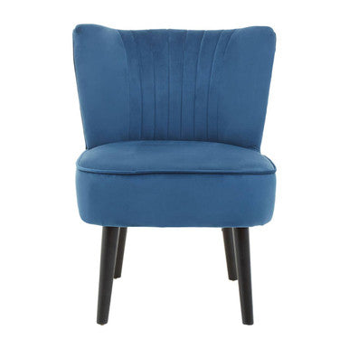 Blue Velvet Chair with Wooden Legs