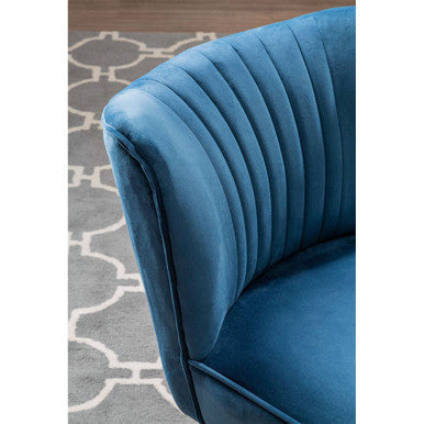 Blue Velvet Chair with Wooden Legs
